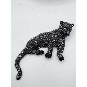 5" Large Black Crystal Panther Brooch/Pendant by Pink Linen Articulating Tail